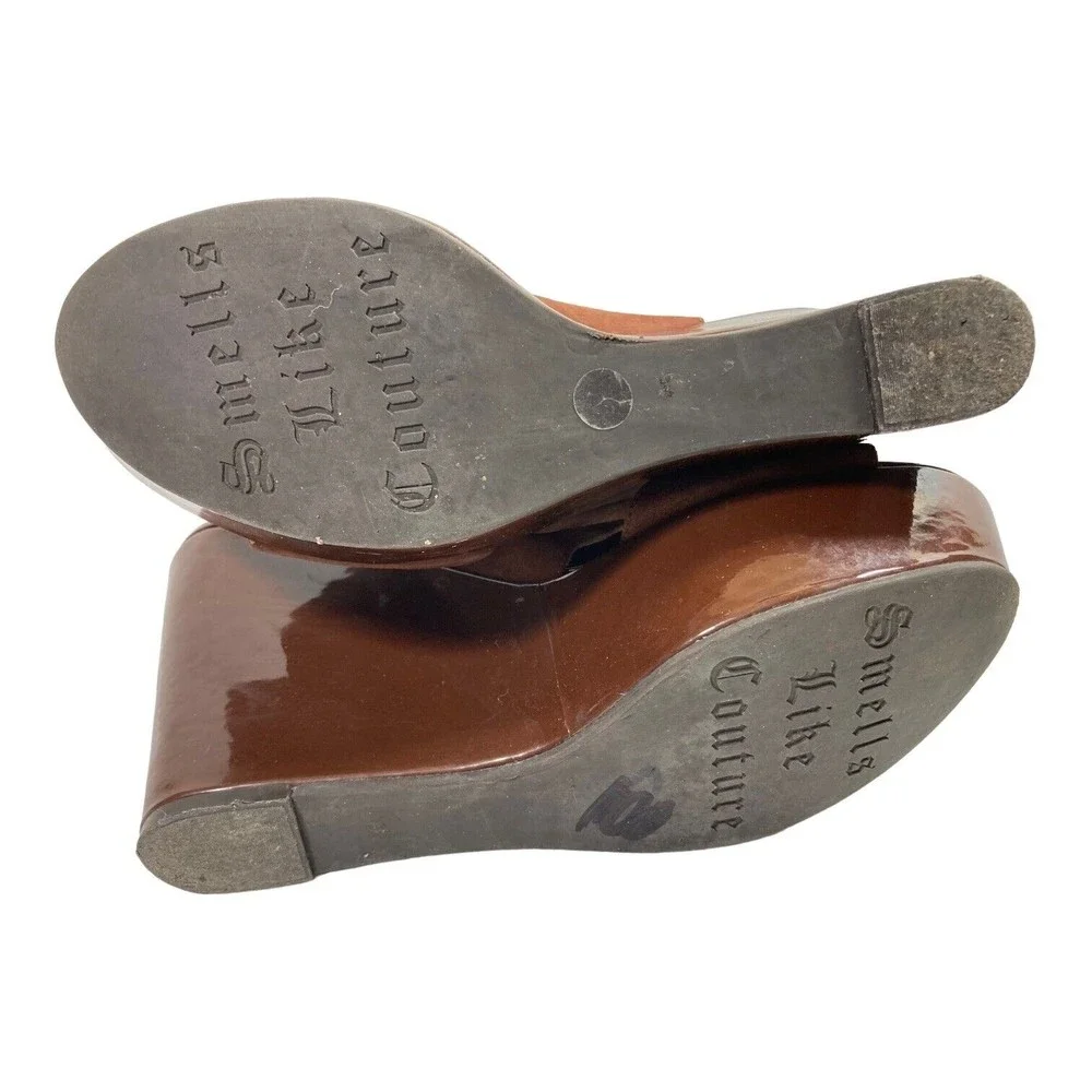 JUICY COUTURE Sandals Women's 9M Brown Suede Leather Platform Heels